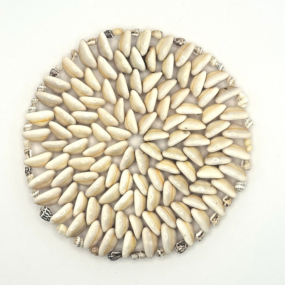 Cowrie Seashell Trivet Hot Plate 6" Round Coastal Boho Beach Decor